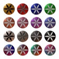 A set of metallic buttons with flower designs. Royalty Free Stock Photo