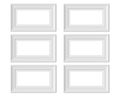 Set 6 1x2 Horizontal Landscape picture frame mockup. Framing mat with wide borders. Realisitc paper, wooden or plastic white blank Royalty Free Stock Photo