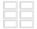 Set 6 1x2 Horizontal Landscape picture frame mockup. Realisitc paper, wooden or plastic white blank for photographs. Isolated Royalty Free Stock Photo