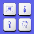 Set X-ray of tooth, Electric toothbrush, Dental floss and Broken icon. White square button. Vector Royalty Free Stock Photo
