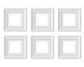 Set 6 1x1 Square picture frame mockup. Framing mat with wide borders. Realisitc paper, wooden or plastic white blank. Isolated Royalty Free Stock Photo