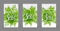 Set of 240 x 400 vertical banners with green leaves prints Royalty Free Stock Photo