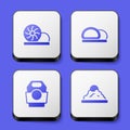 Set Xiao long bao, Sushi, Asian noodles in paper box and Rice bowl icon. White square button. Vector Royalty Free Stock Photo
