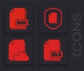 Set XLS file document, DOC file document, Document protection concept and Cloud storage text document icon. Vector Royalty Free Stock Photo