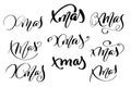 Set of xmas calligraphy lettering word. Christmas and New Year holidays. Vector illustration EPS. Decor for greeting Royalty Free Stock Photo