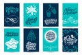 Set of xmas scandinavian greeting cards with merry Christmas calligraphy lettering text phrases. Hand drawn vector