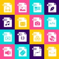 Set XML file document, MP3, XSL, PDF, EML, WAV, and RAW icon. Vector Royalty Free Stock Photo