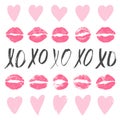 Set of XOXO phrase, lip imprints, hearts