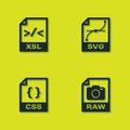 Set XSL file document, RAW, CSS and SVG icon. Vector Royalty Free Stock Photo
