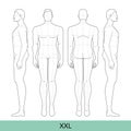 Set of XXL Size Men Fashion template 9 nine head size with main line Croquis extra large plus size figure front, side