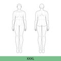 Set of XXXL Women Fashion template 9 nine head size Croquis over size Lady model Curvy body figure front, back view.