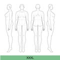 Set of XXXL Women Fashion template 9 nine head size Croquis over size Lady model Curvy body figure front, side back view