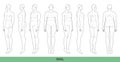 Set of XXXL Women Fashion template 9 nine head size Croquis over size Lady model Curvy body figure front, side, 3-4