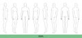 Set of XXXL Women Fashion template 9 nine head size Croquis over size Lady model Curvy body figure front, side, 3-4