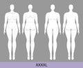 Set of XXXXL Women Fashion template 9 nine head size Croquis plus size with and without main lines Lady model Curvy body