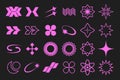 Set of Y2K symbols in retro futurism style, design elements for logo templates in minimalist style. Retro brutalist elements