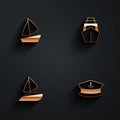 Set Yacht sailboat, and Captain hat icon with long shadow. Vector Royalty Free Stock Photo