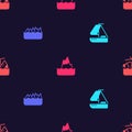 Set Yacht sailboat, Sharp stone reefs, Iceberg and Sinking cruise ship on seamless pattern. Vector Royalty Free Stock Photo