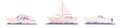 Set of yachts, sailboats and speedboats, flat vector illustration isolated on white background.