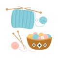 Set tools for knitting knitting needles, vector illustration