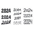 Set of vector 2024 year handwriting font. Isolated typography horizontal text.