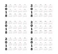 Set of 2018 year simple calendars on different languages Royalty Free Stock Photo