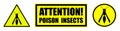 Set of yellow black danger signs, attention. The attack of poisonous insects. Isolated vector Royalty Free Stock Photo