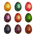 Set of yellow, blue, green, purple, red and orange Easter eggs Royalty Free Stock Photo