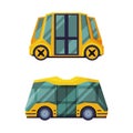 Set of yellow bus. City public transport vector illustration Royalty Free Stock Photo