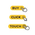 Set of yellow buttons for purchase, selection or registration. Graphic element for web design. Vector icons. Royalty Free Stock Photo