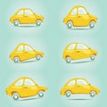 Set of yellow cartoon cars