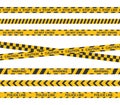 Set of yellow caution tape. Crime warning ribbons. Caution, warning, stop, police lines. Vector