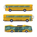 Set of yellow city bus, side view vector illustration Royalty Free Stock Photo