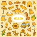 Set of yellow color objects. Visual dictionary for children about the basic colors Royalty Free Stock Photo