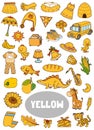 Set of yellow color objects. Visual dictionary for children about the basic colors Royalty Free Stock Photo