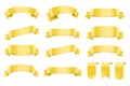 Set of Yellow Color Ribbons and Tags isolated on white background. 3D Vector Illustration. Royalty Free Stock Photo