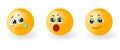 Set of yellow cute happy smiling, sad crying and suprised or angry emoticons. Faces emotions. Facial expression, mood. 3d