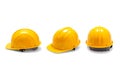 set of yellow deferential helmet construction tools for industrial safety isolated white background Royalty Free Stock Photo