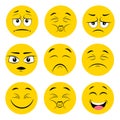 Set of yellow different emotion smile faces on white, stock vector illustration