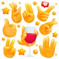 Set of yellow emoji hands. Various gestures collection. Cartoon style