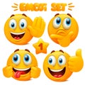 Set of yellow emoji icons Emoticon cartoon character with different facial expressions in 3d style isolated in white background. Royalty Free Stock Photo