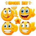 Set of yellow emoji icons Emoticon cartoon character with different facial expressions in 3d style isolated in white background. Royalty Free Stock Photo