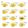 Set of Yellow emoticons and emojis. Vector illustration in realistic style