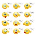 Set of Yellow emoticons and emojis. Vector illustration in realistic style Royalty Free Stock Photo