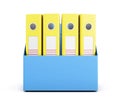 Set of yellow folders in a box isolated on white background. 3d Royalty Free Stock Photo