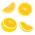 Set of yellow fresh lemon fruit slices isolated on the white Royalty Free Stock Photo