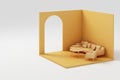 Set of yellow furniture mock up and isometric wall