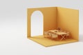 Set of yellow furniture mock up and isometric wall