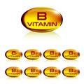 Set of yellow gelatin capsule vitamin b