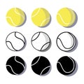 Set of yellow, green and black volume tennis balls on white background. Royalty Free Stock Photo